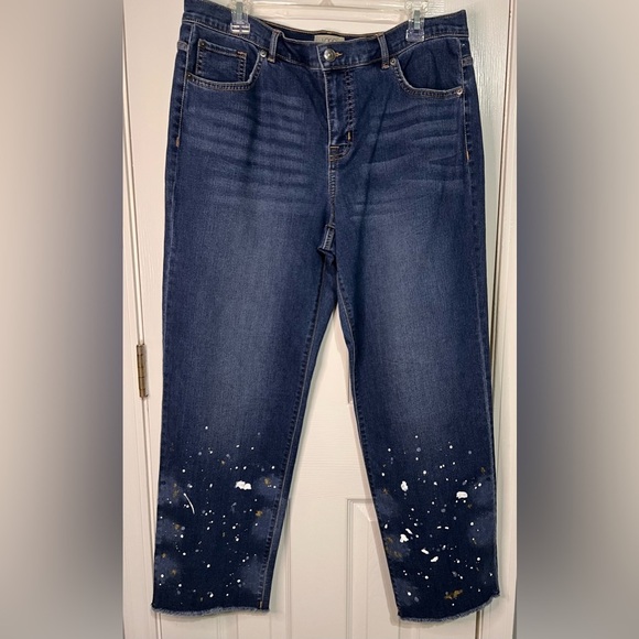 LOGO by LORI GOLDSTEIN NEW Women’s Paint Splatter Boyfriend Jeans size 16 - Picture 1 of 8